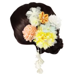 【数量限定】七五三 成人式 浴衣 髪 飾り 4点セット 花 袴 髪飾り 着物 振袖 和装 卒業式 結婚式 OTAKUMARKET 髪留め 高級造花 ヘアアクセサリー 4カラー (イエロー)