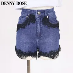 デニーローズ DENNY ROSE レディース ショートパンツ 裾レースポイントデニムパンツ ネイビー系  （サイズ/25/26/28）wd1071