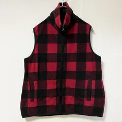 古着 used　CHAPS　チャップス　ハイネックジップアップフリースベスト　チェック柄　赤　黒　レトロデザイン　Lサイズ