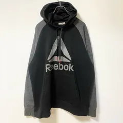 古着 used　Reebok リーボック　長袖ビッグロゴデザインパーカー　フーディー　バイカラー　黒　グレー　XＬサイズ