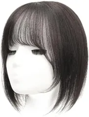 前髪 部分ウィッグ つむじ ヘアピース 100%人毛 もみあげ付きウィッグ 自然 薄型 女性用 かつ ブラック 20CMpms