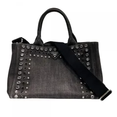 【中古】 PRADA プラダ 2wayカナパ  トートバッグ デニム/ビジュー ハンドバッグ ショルダーバッグ ブラック 26002658 SA