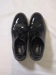 【220482】ZARA ザラ  エラメル　レースアップシューズ　サイズ３５  ・ ブラック