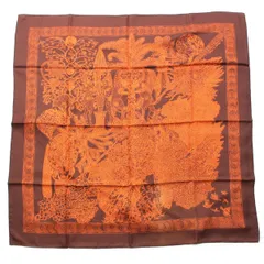 エルメス カレ90 シルク Les Legendes de L'arbre 木の伝説 スカーフ ブラウン オレンジ【中古】