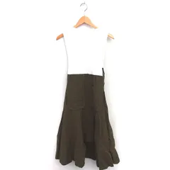 ザラ ZARA ワンピース ドッキング 切り替え フレア ロング プルオーバー ノースリーブ M ホワイト カーキ 白 緑 /TT