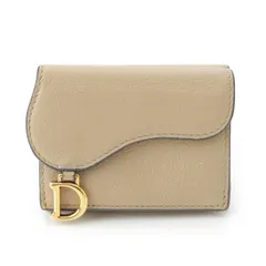 ディオール レザー サドル コンパクトウォレット コインケース ベージュ【中古】