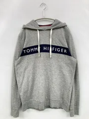 TOMMY HILFIGER トミーヒルフィガー パーカー S グレー コットン 無地 前面プリント ブランドロゴ プルオーバー 長袖