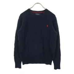 POLO RALPH LAUREN ポロラルフローレン ワンポイントロゴ 長袖 コットン ニット M ネイビー キッズ 古着