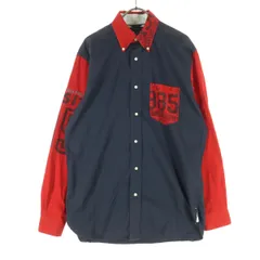 TOMMY HILFIGER トミーヒルフィガー プリント 長袖 バイカラー ボタンダウンシャツ S/P ブラック系 メンズ 古着