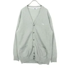 FILA フィラ ロゴ刺繍 長袖 Vネック カーディガン F ライトグレー EAST BOY コラボ レディース 古着