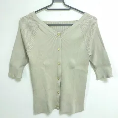 【220208】Apuweiser-riche アプワイザーリッシェ  五分袖　Vネック　リブ　ニット　カーディガン　サイズ　2  ・ グレー