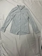 【221586】LACOSTE ラコステ  長袖シャツ　コットン95％　ストライプ柄　36  ・ ホワイト/ライトブルー