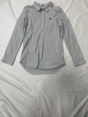 【221593】LACOSTE ラコステ  長袖シャツ　ロゴ刺繍　ストライプ柄　36  ・ ホワイト/ブラック