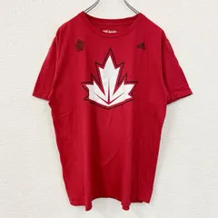 古着 used　adidas アディダス　半袖プリントTシャツ　NHL　ホッケー　カナダ　ワンポイントロゴ　赤　レッド　Lサイズ