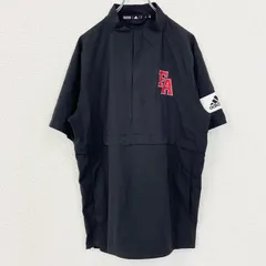 古着 used　adidas　アディダス　半袖ハーフジップナイロンジャケット　ワンポイント刺繍　黒　ブラック　Mサイズ