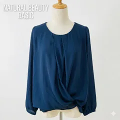 NATURAL BEAUTY BASIC ナチュラルビューティーベーシック 長袖 ブラウス M ネイビー 紺 とろみ オフィス レディース #K027-97