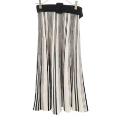 Mila Owen ミラオーウェン ストライプ柄 ニット ロングスカート 0 ホワイト レディース 古着