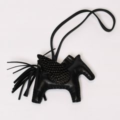 全新未使用 HERMES 愛馬仕 Rodeo Pegasus Charm PM 羅德奧飛馬PM吊飾 U刻印 Agneau Milo 蜥蜴皮 黑色 中古 4b013922