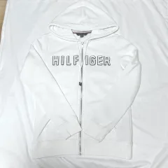トミーヒルフィガー 起毛 ジップアップパーカー 白 xs