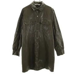 ZARA ザラ 長袖 フェイクレザー シャツワンピース M カーキ レディース 古着