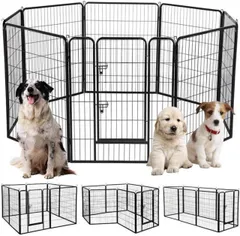 【送料無料】BAOJIADA 犬 サークル ペットフェンス 犬ゲージ 大型犬用 中型犬用 ペットサークル 屋内外兼用 バリアフリー 組立簡単 パネル8枚 複数連結可能 スチール製 高さ60cm 高さ80cm 高さ100cm 全成長期使用可 ダブルロック ペット