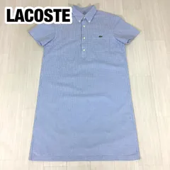 LACOSTE ラコステ ボタンダウン 半袖 シャツワンピース サイズ40 ギンガムチェック ブルー 青 総丈86.5cm 肩幅40cm 身幅(脇下)47cm 袖丈18cm 裾幅53cm【古着】