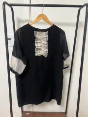 ブラック シフォン ブラウス フリル 装飾 893