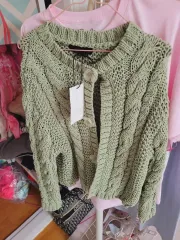 ザラ ZARA グリーン ケーブル ニット カーディガン