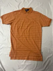 【224245】POLO RALPH LAUREN ラルフローレン  半袖ポロシャツ　ボーダー柄　コットン100％　胸元ロゴ刺繍　M メンズ  ・ オレンジ