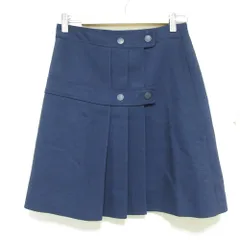 美品 SEE BY CHLOE シーバイクロエ フロントプリーツ トラペーズ ラップ ミニスカート 38 ネイビー レディース 古着 中古 USED