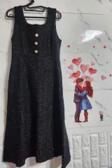 新品 ブラック ツイード ビスチェ ロングワンピース 55～細身66まで