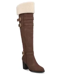 ジュルネ コレクション レディース シューズ ブーツ・レインブーツ ヒール Journee Collection Journee Womens Alyza Block Heel Sherpa Over The Knee Boots Chocolate チョコレ