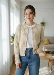 HACIE アイボリー ケーブル編み バギー ニット カーディガン FREE