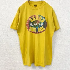 古着 used　GILDAN　ギルダン　半袖プリントTシャツ　クルーネック　レトロデザイン　黄　イエロー　Mサイズ