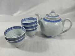 中国景德鎮　急須　湯呑み　セット　中国製　陶器　中国　食器　茶器　お茶　湯飲み　インテリア　アンティーク　ビンテージ　ヴィンテージ　昭和レトロ　昭和　レトロ