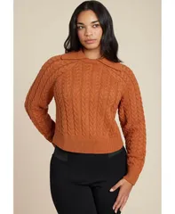 エロクイ レディース アウター ニット・セーター セーター ニット ELOQUII Womens Cableknit Sweater With Wide Collar Rustic brown ブラウン