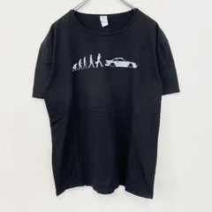 古着 used　ノーブランド　半袖個性的デザインTシャツ　人　スポーツカー　レトロ　クルーネック　黒　ブラック　春夏服　Lサイズ