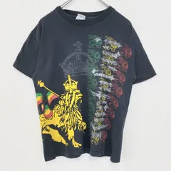 古着 used　DELTA　半袖プリントデザインTシャツ　ライオン　大冠　クルーネック　春夏服　レトロ　黒　ブラック　Mサイズ