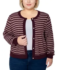 ニューヨークコレクション レディース アウター ニット・セーター プラスサイズ リブ セーター カーディガン NY Collection Womens Plus Size Long sleeve Ribbed Cardigan Sweater Burgundy