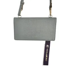 良品 VIOLAdORO ヴィオラドーロ カウレザー スタンピングロゴ ショルダーウォレット 長財布 ブルー レディース 古着 中古 USED