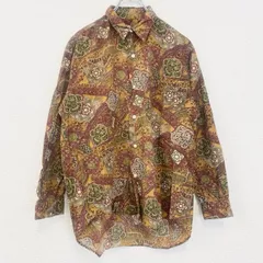 古着 used　長袖プリント総柄シャツ　レトロデザイン　ボタニカル　エスニック　幾何学模様　花　絨毯　Mサイズ