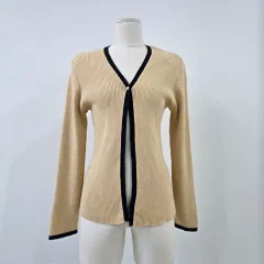 ANNEX ベージュブラック バイカラー ゴージ カーディガン