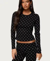 アディクテッド レディース トップス シャツ ドット柄 ドット Edikted Womens Daliya Polka Dot Long Sleeve Top Black ブラック