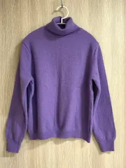 紫 タートルネック ニット セーター S