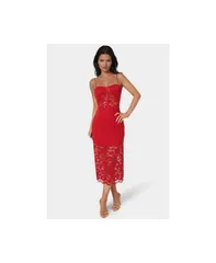 ベベ レディース トップス ワンピース ミディワンピース ミディ レース Bebe Womens Lace Corset Midi Dress Red レッド