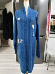 EGOIST ブルー ロング ニット カーディガン パッチ