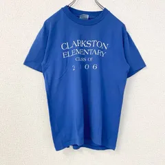 古着 used　Hanes　半袖プリントTシャツ　90s　シングルステッチ　クルーネック　レトロデザイン　青　ブルー　Lサイズ