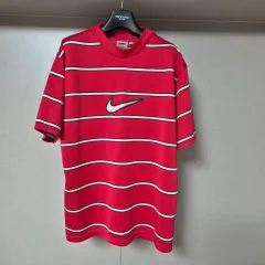 95) NIKE オールドスクール 90s スウッシュ ストライプ メッシュ 半袖Tシャツ レッド
