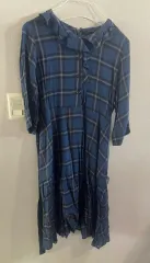 青いチェック柄ロングワンピース