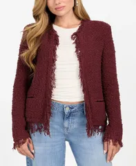 ゲス レディース アウター ジャケット・ブルゾン ジャケット GUESS Womens Kaesi Boucle Jacket Pure Chocoのサムネイル